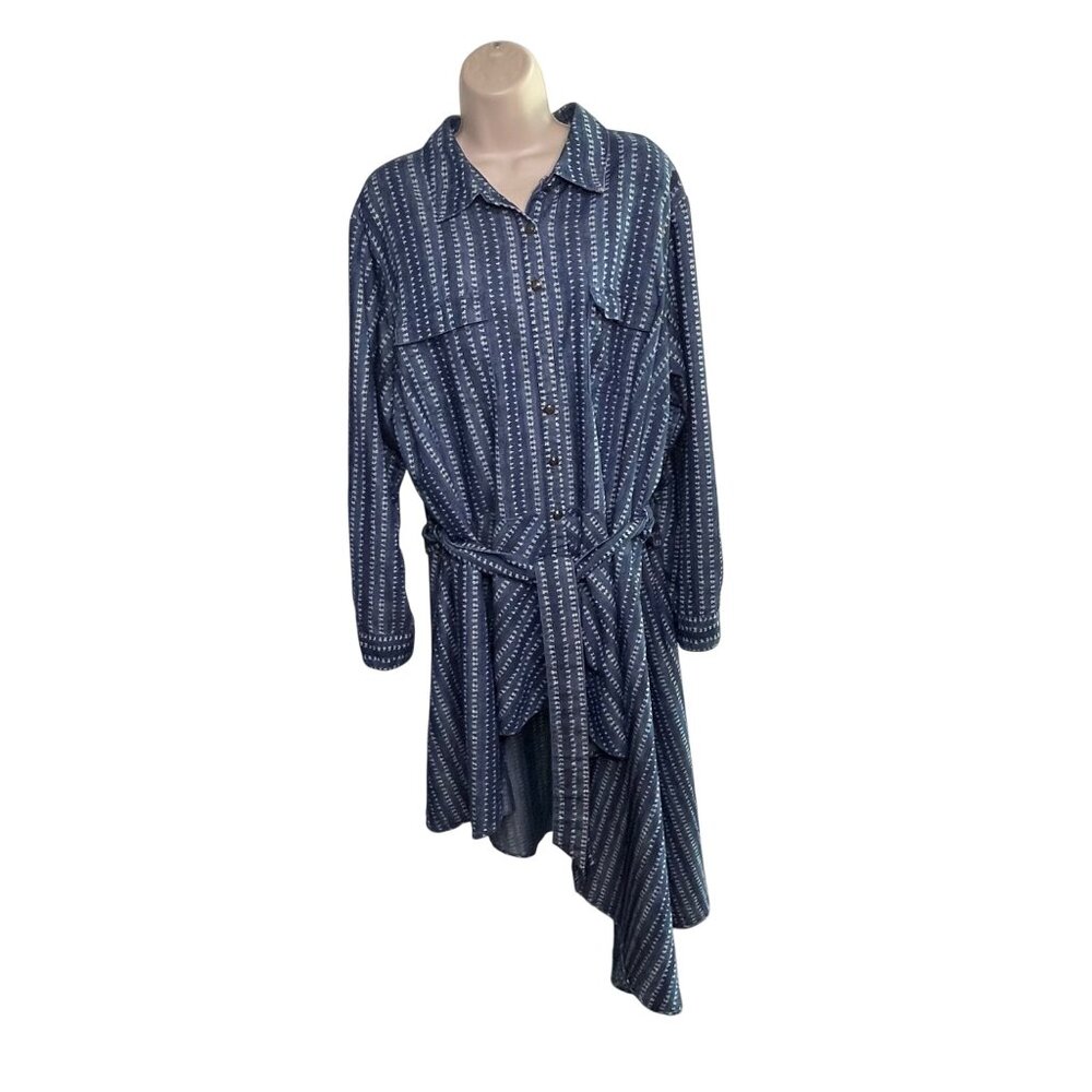 Ashley Stewart Asymetric  Modest Longsleeve Button Up Dress Plus Size 18 u Blue